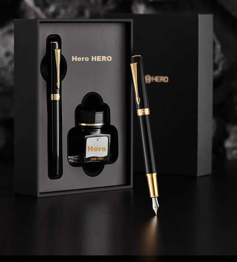 HERO Fountain Pen Gift Box 7077 Black Fine Nib Chess Black Student Stylish Birthday Ink Pen F Nib 2