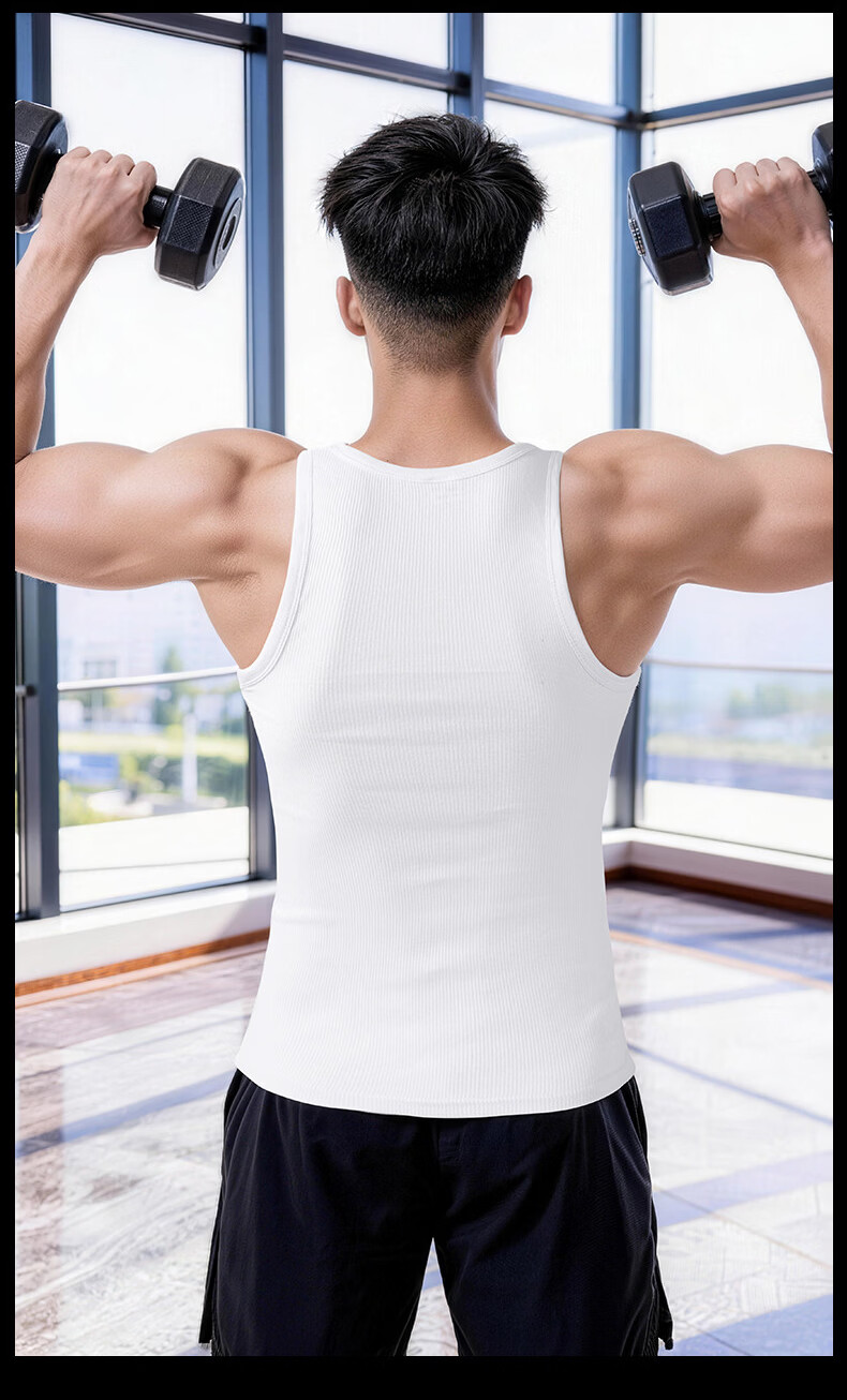 Langsha Men's Pure Cotton Thin Ribbed Sleeveless Sports Fitness Sweat-Absorbing Breathable Tank Top 14