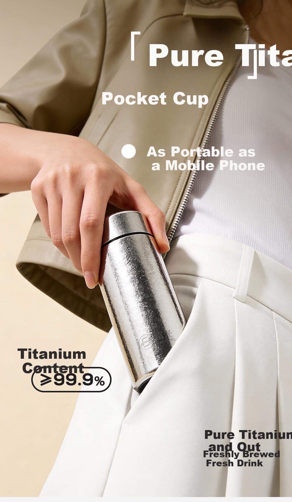 FGA Fugang Pure Titanium Insulated Water Bottle for Men and Women, Stylish Compact Portable High-End Gift Cup 1