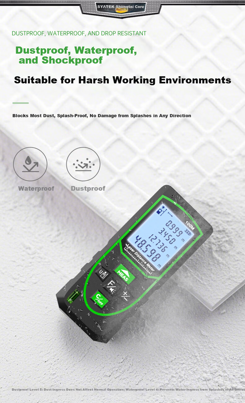 SYNTEK Laser Distance Meter High-Precision Green Light Outdoor Measuring Device Smart Handheld with Lithium Battery 70m 9