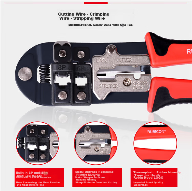 RUBICON Professional Network Cable Crimping Tool RJ45 Crimper Electrician Lightweight Dual-Hole Crimping Pliers RKY-318 3