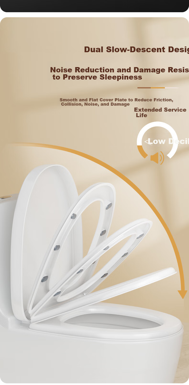 Jingmi Premium Slow-Closing Toilet Seat Universal V-Shaped Thickened Top-Mounted Toilet Lid Cushion 7006 8