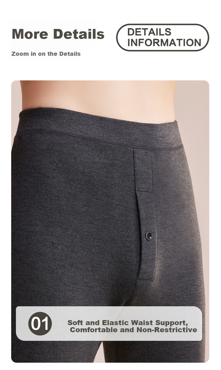 Hodo Home Seamless Thermal Pants for Men Autumn Winter Color-Spun Fleece with Cashmere, Mulberry Silk, and Hodo Wool Long Johns 4