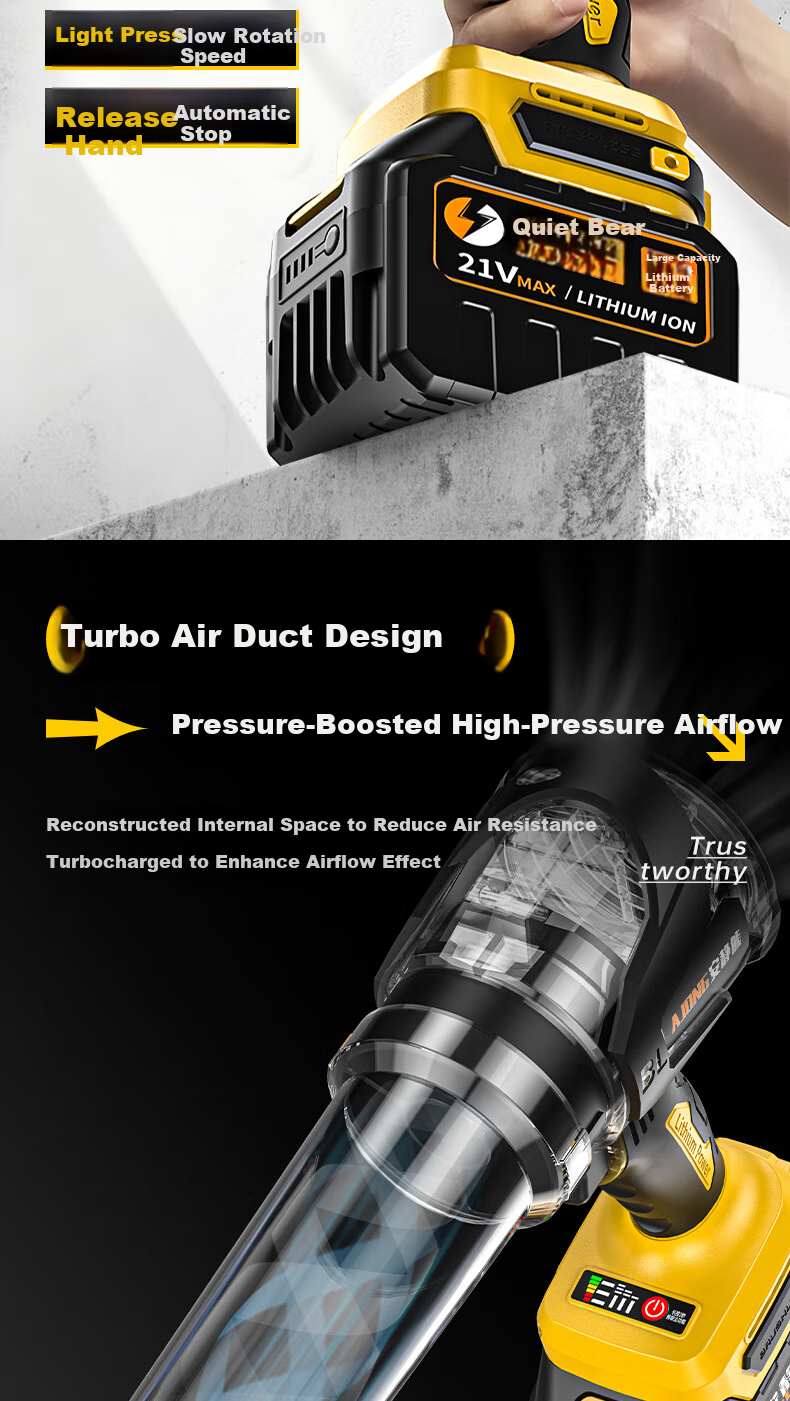 Quiet Bear Industrial Blower Dust Blower Wireless Lithium Battery Rechargeable Small Household Blower and Vacuum Dual-Use 13