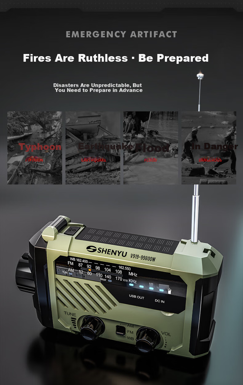 SHENYU Hand-Crank Dynamo Flashlight Radio Solar Multifunctional Emergency Charging Disaster Earthquake Lighting Equipment 3