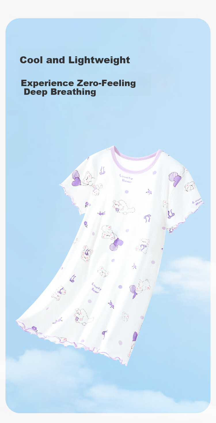 Yiershuang Children's Nightgown Girls Summer Homewear Cotton Cool Air-Conditioned Dress for Older Kids and Teens 3