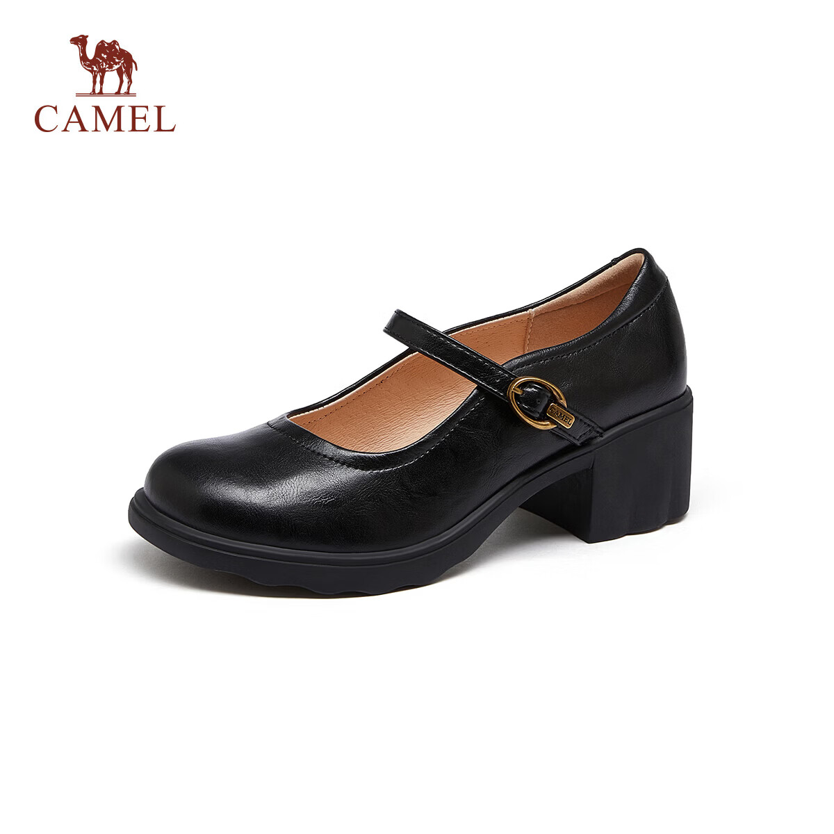 CAMEL Mary Jane Women's Casual Commuter Buckle Strap Chunky Heel Low-Cut Single Shoes L26S504057 Brown Size 40