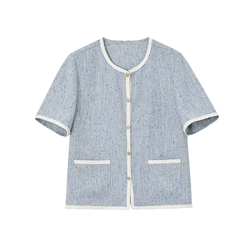 Demana French Elegance Summer Tweed Color-Block Ribbon Spliced Round Neck Loose Slimming Jacket for Women High-End Feel