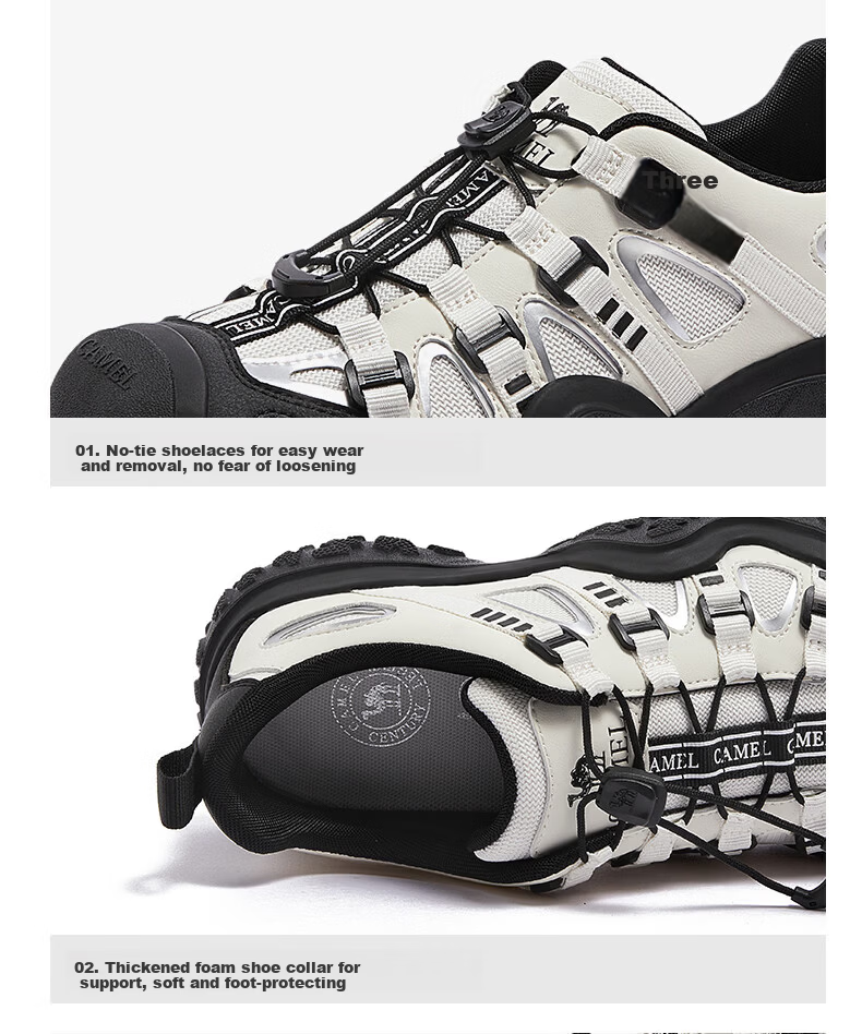 CAMEL Ugly Cute Patchwork Thick Sole Outdoor Casual Hiking Shoes L16S076038 Off-White/Black (Men's) 41 28