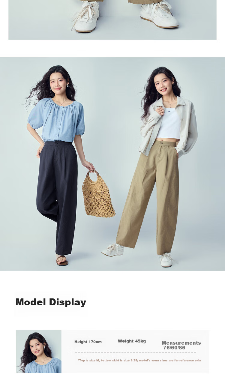 Giordano Women's Linen Pants 2026 Spring Cotton Linen Pleated Semi-Elastic Waist Casual Curved Pants 13416309 11