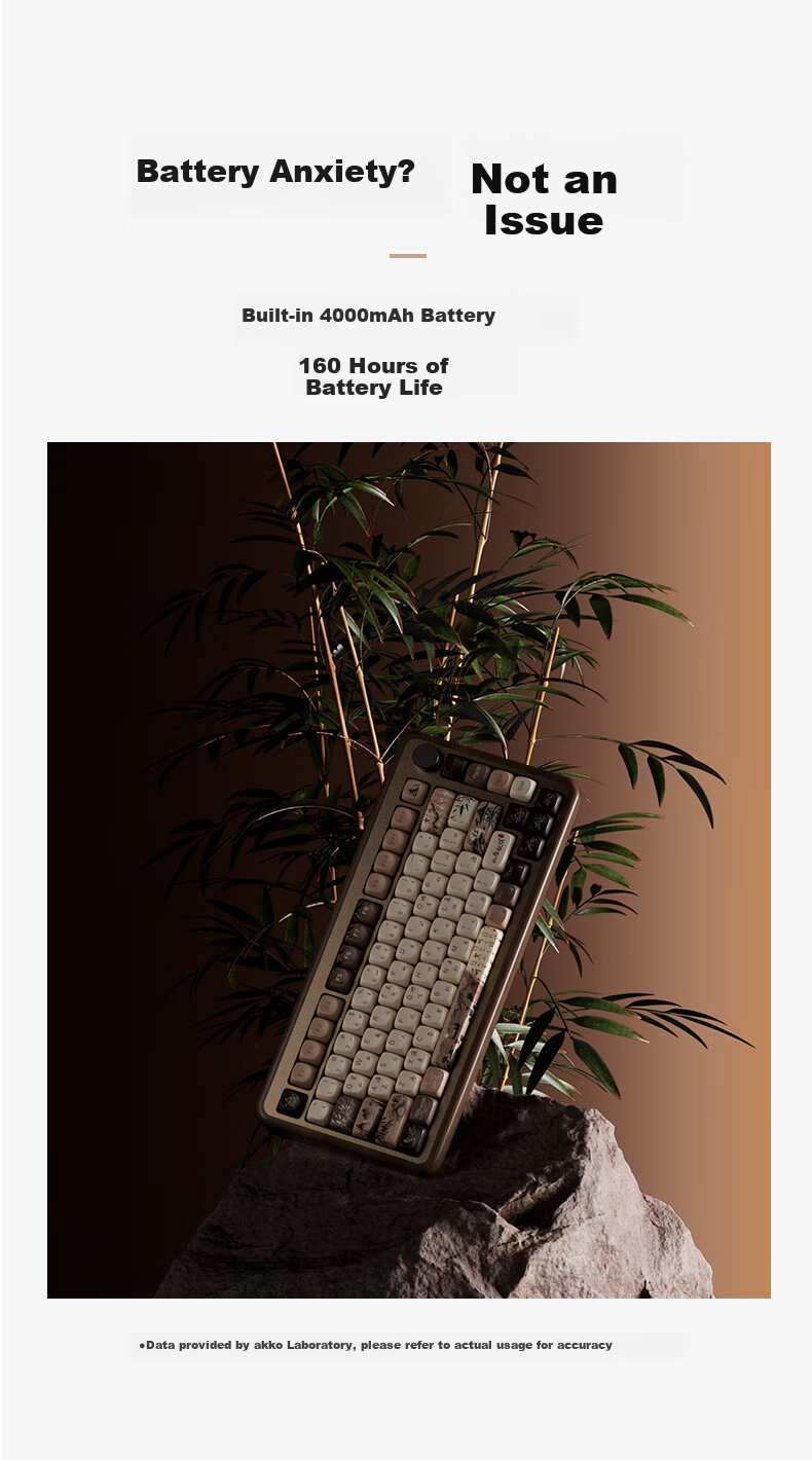 AKKO MU01 Wooden Wireless Tri-Mode Mechanical Keyboard Custom Gasket Structure CNC Walnut Ink Wash Style Wired 68-Key Gaming Office Keyboard 9