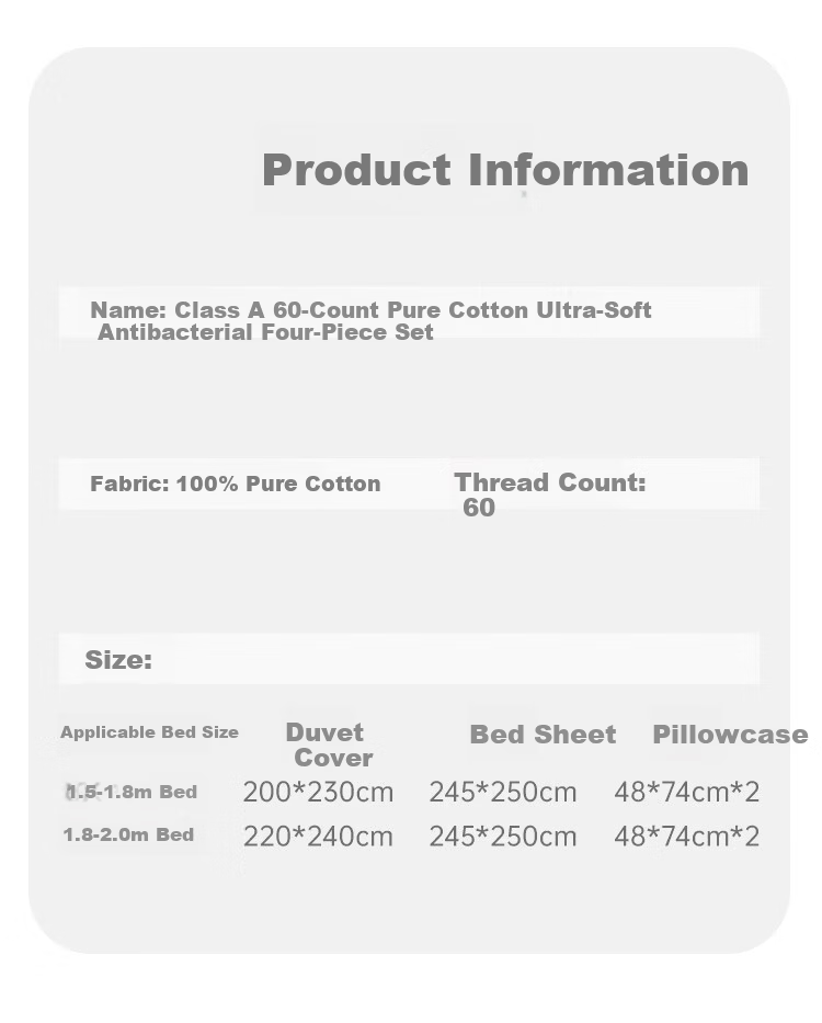 MUJI Origin Series 60-Count Xinjiang Cotton Four-Piece Set Ultra-Soft Class A Antibacterial Pure Cotton Bedding Set 1.8/2.0m Bed Glacier Blue 21