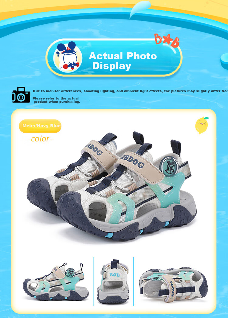 BOBDOG Kids Summer Beach Shoes Boys Closed-Toe Sandals Large Children Shoes 105532108 Black/Light Gray 25 8