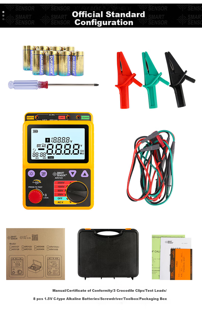 CEM Megohmmeter Digital 2500V Insulation Resistance Tester AR-907A+ 10