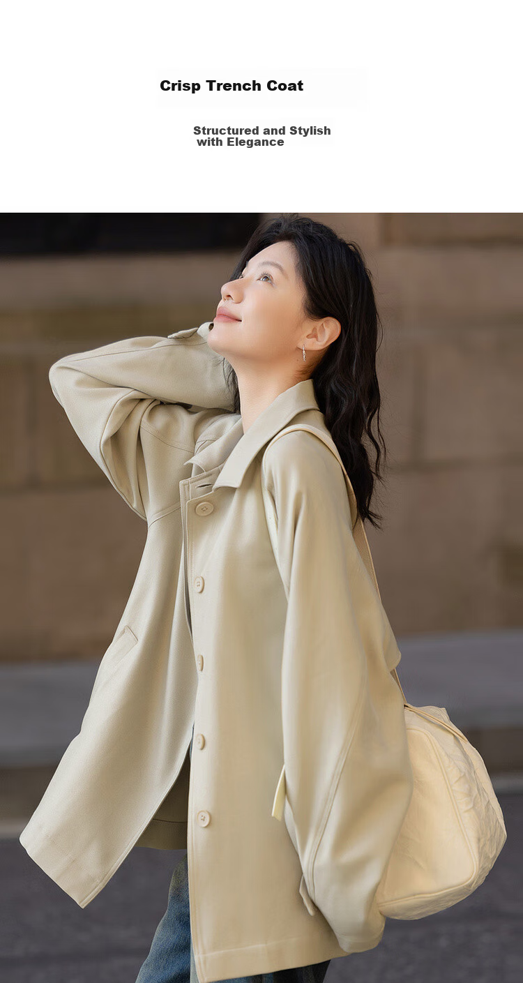 Demana Vintage Revival Spring Smart Simple Lapel Hidden Button Loose Fit Concealed Slimming Comfortable Women's Trench Coat Jacket 2