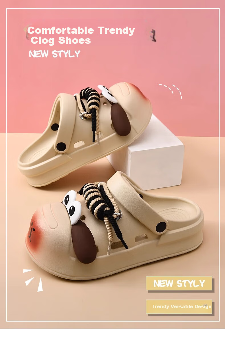 GUOLUOFEI Women's Cute Big Eye Dog Clog Sandals, Soft Sole, Closed Toe, Casual Outdoor Slip-Resistant Thick-Soled Beach Shoes, Brown Size 44-45 1