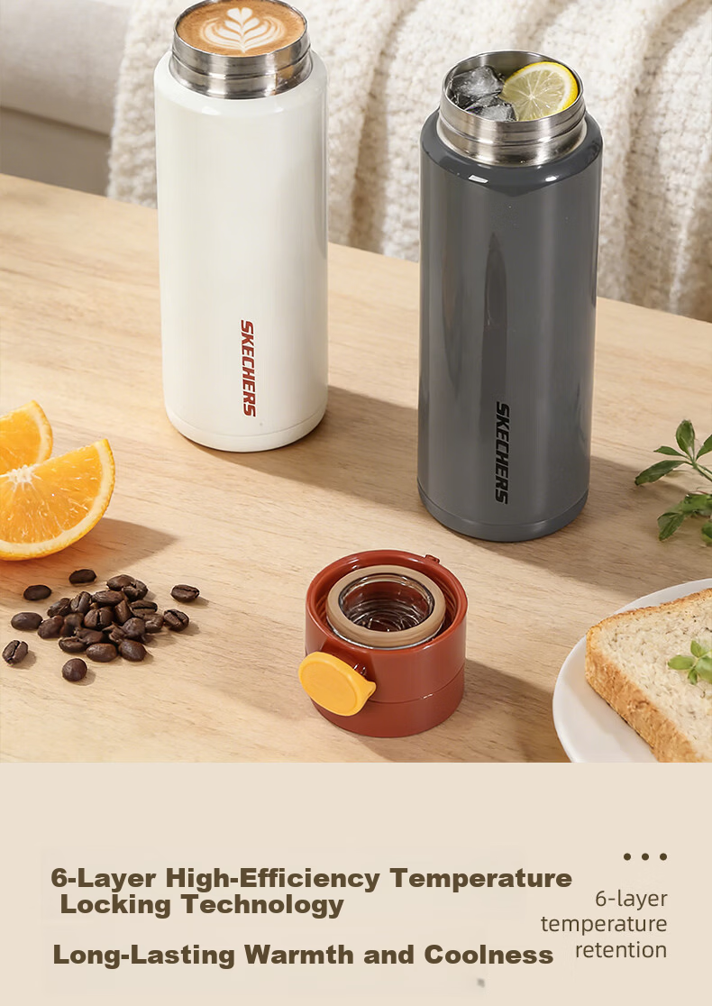 Skechers Yueyan Light Drink Cup 316 Stainless Steel Tritan Drinking Spout One-Button Flip Lid Insulated Mug Obsidian Gray 510ml 8