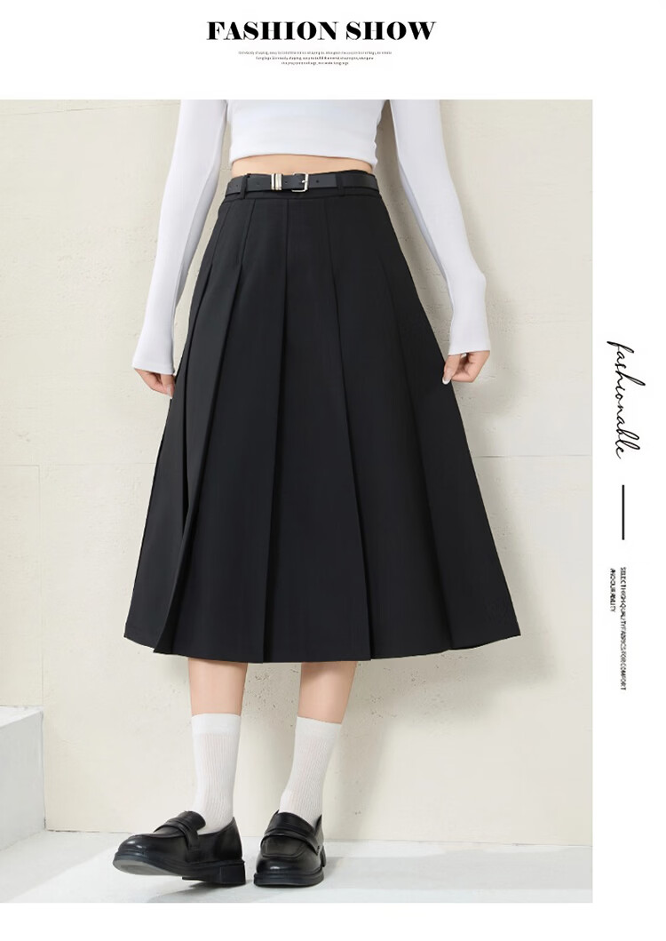 TUCANO Women's High-Waist A-Line Skirt, Mid-Length, Slimming, Simple Versatile Pleated Skirt, Off-White, XL 14