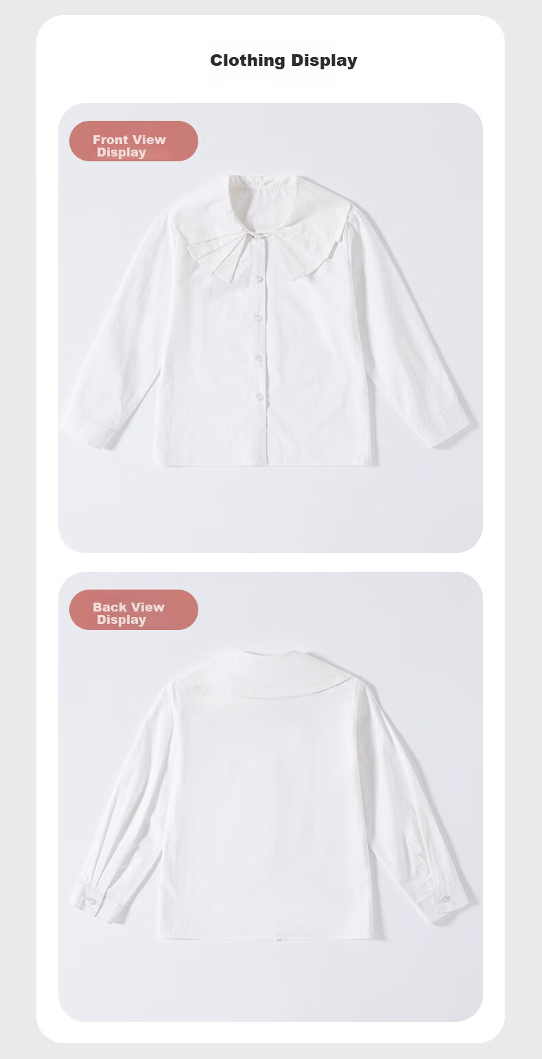 Romon Kids French Style Ruffle Collar Shirt Girls Spring Autumn New White Versatile Shirt White 110 5