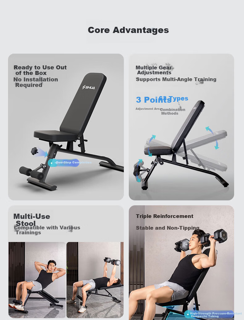 SHUA Adjustable Foldable Dumbbell Bench Home Gym Training Equipment SH-G593 2