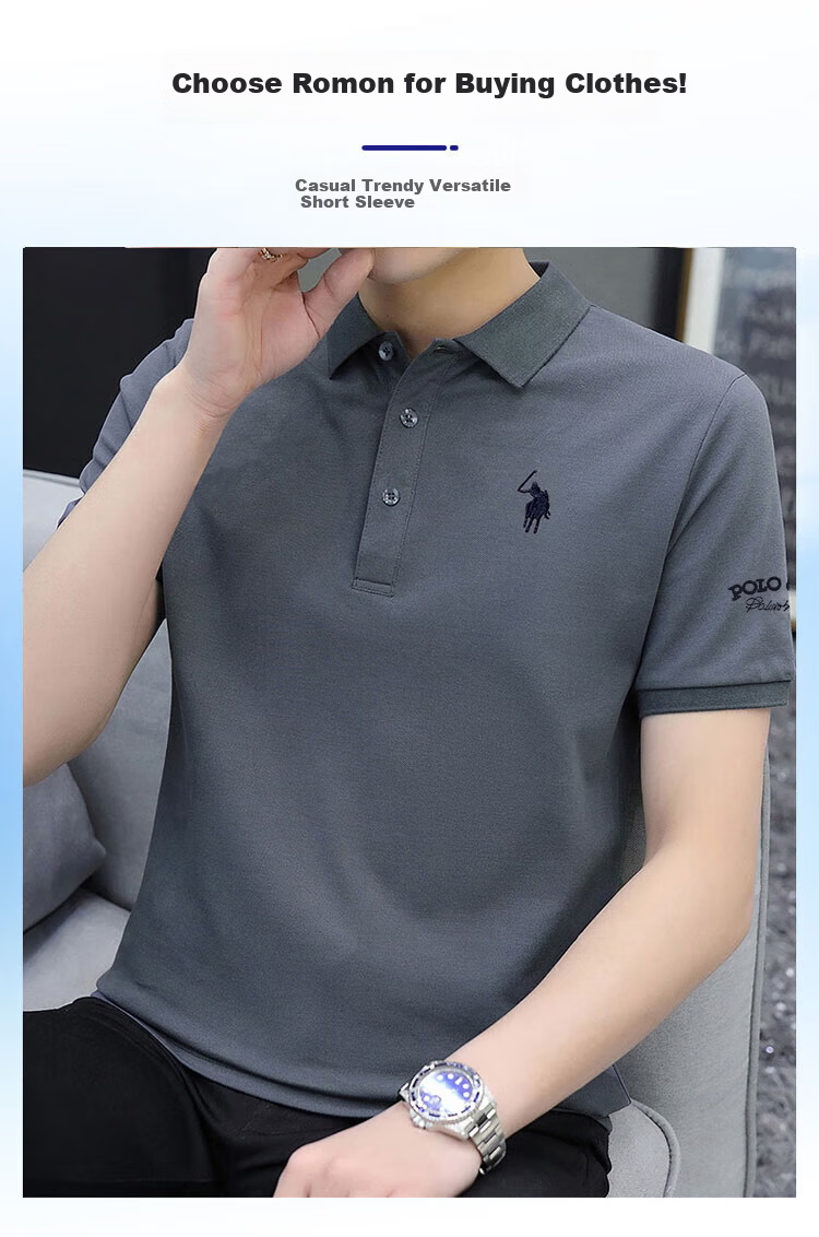 ROMON Men's Polo Shirt 2026 Upgraded New Thin Pure Cotton Short Sleeve T-Shirt Business Embroidered Dark Gray L 1