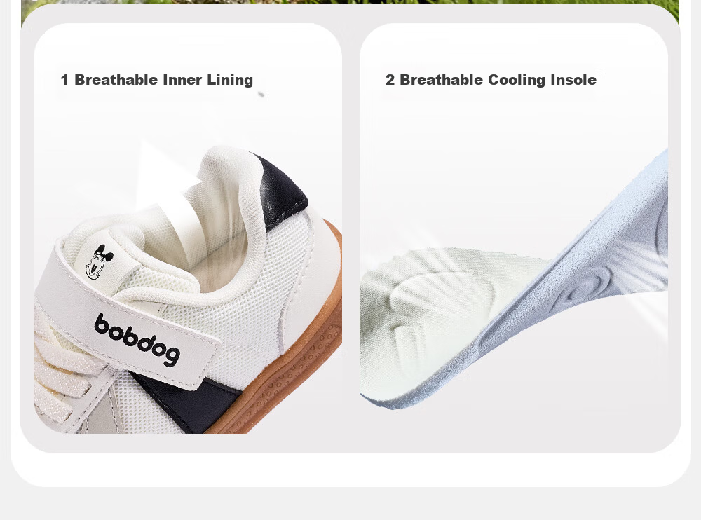 BOBDOG Toddler Baby First Walking Shoes Boys Girls Children's Trainer Shoes 2026 Spring New Soft Sole Non-Slip White Gray Size 19 18