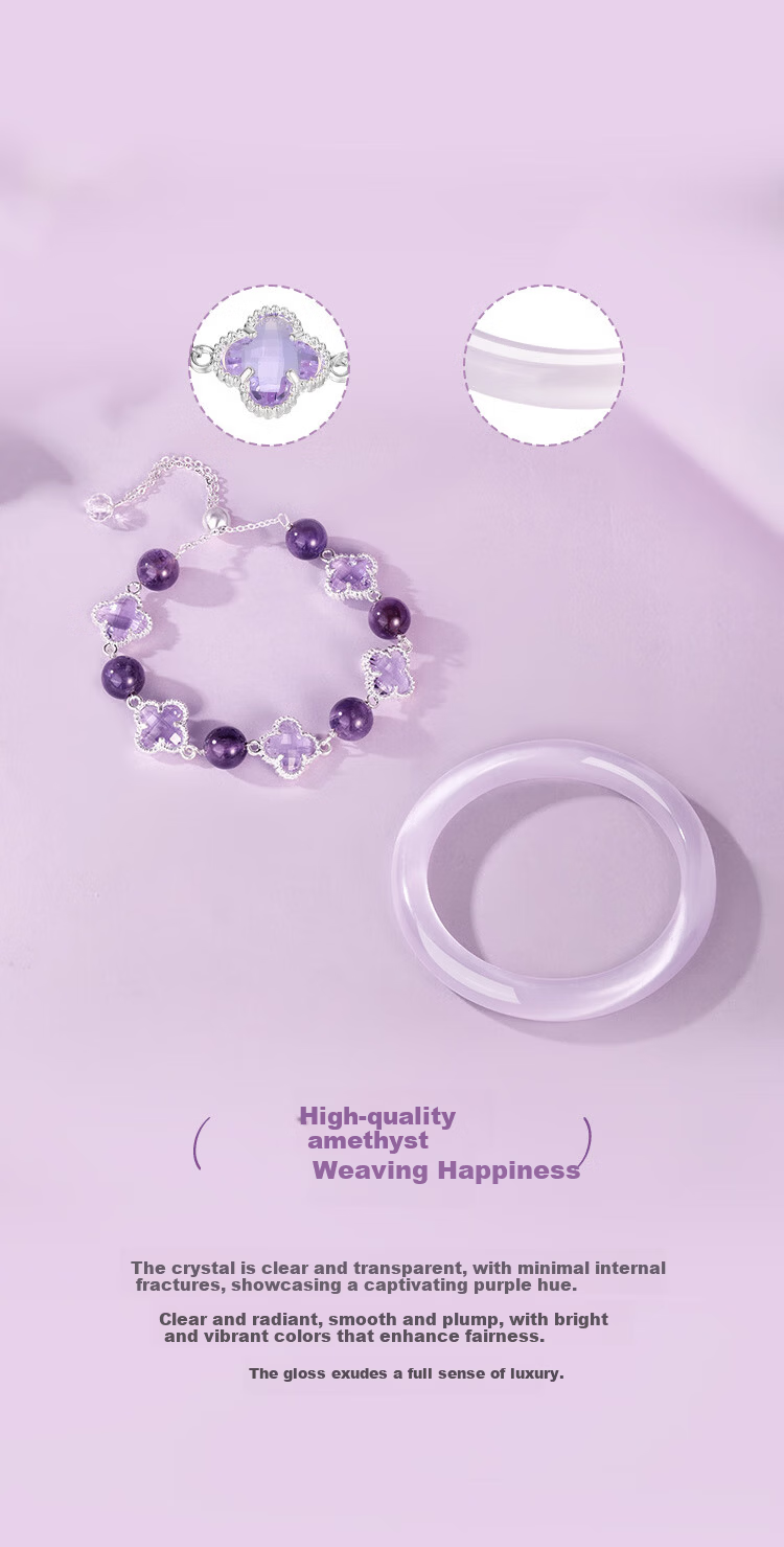 Jinliufu Lucky Four-Leaf Clover Crystal Bracelet Women's Bangle Chinese National Trend Cat's Eye Glass Set Birthday Gift for Girlfriend 16