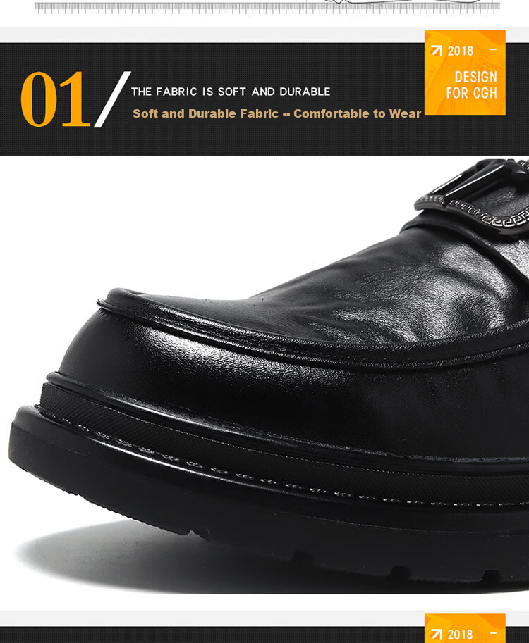CALIFBULL Men's Leather Shoes Spring Summer Thick Sole Height Increasing Loafers Slip-On Lazy Business Casual Shoes Black Size 44 8