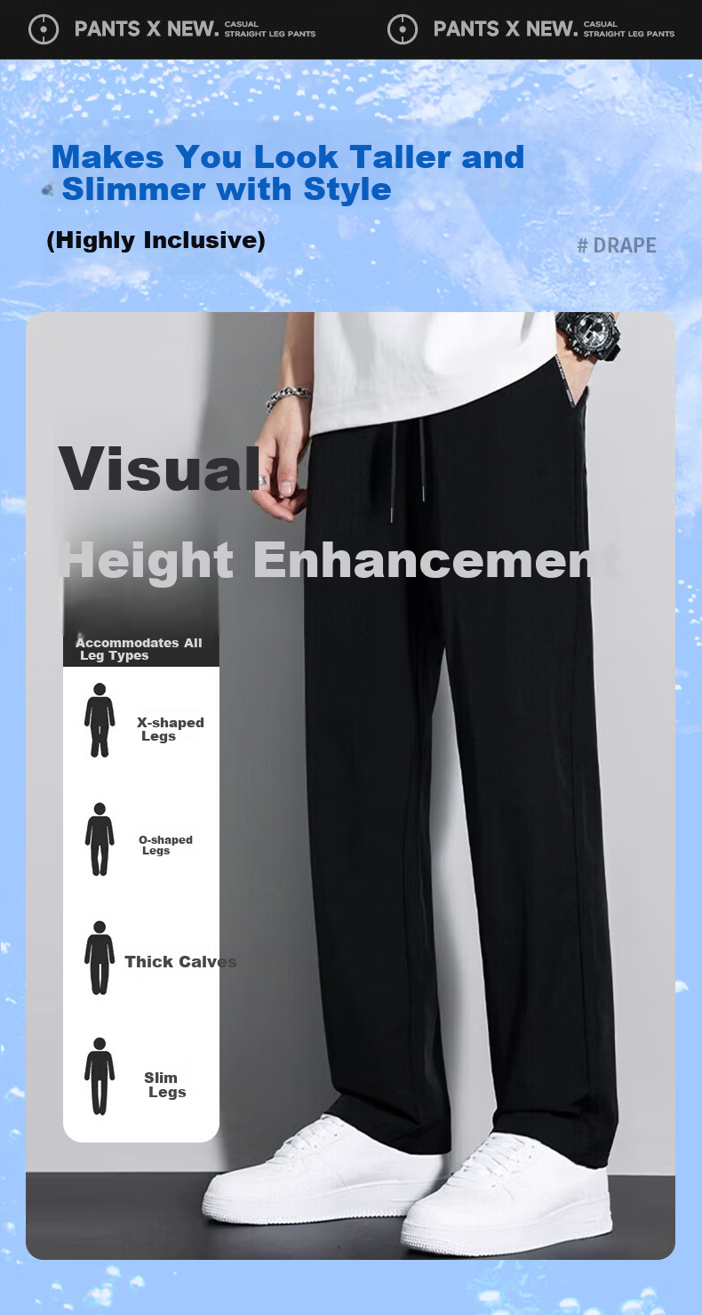 Warrior Men's Summer Thin Casual Pants Straight Wide-Leg Ice Silk Sports Versatile Long Pants 7