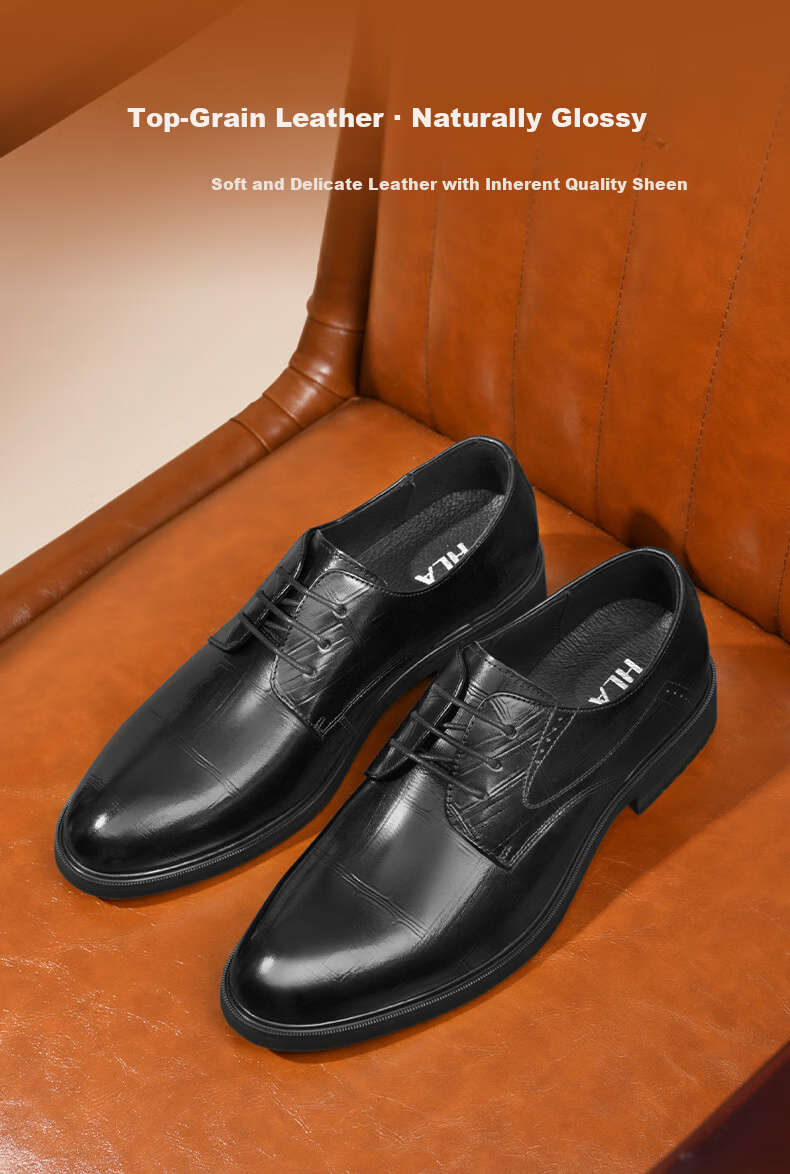 HLA Men's Leather Shoes, Business Genuine Leather Shoes for Men HAAPXM2FAV217, Height-Increasing Style, Size 42 2