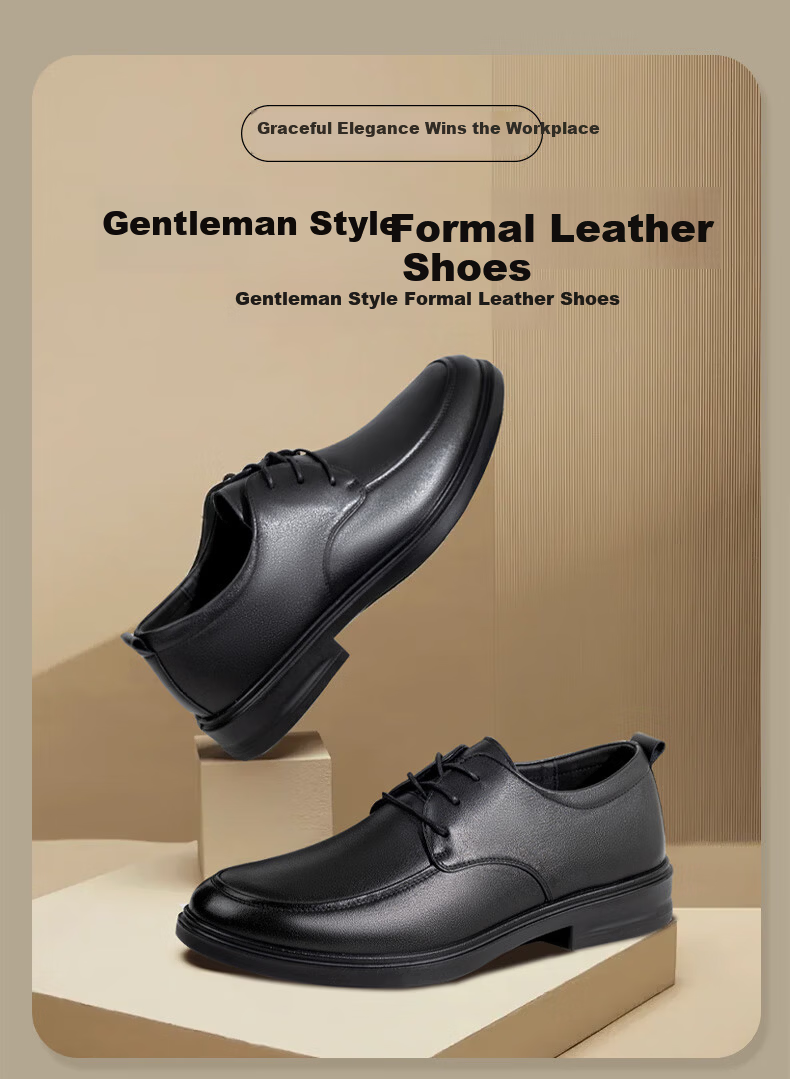 LAORENTOU Men's Business Casual Leather Shoes First Layer Cowhide Lace-up Breathable Durable Dad Shoes LA216 Black Size 44 1
