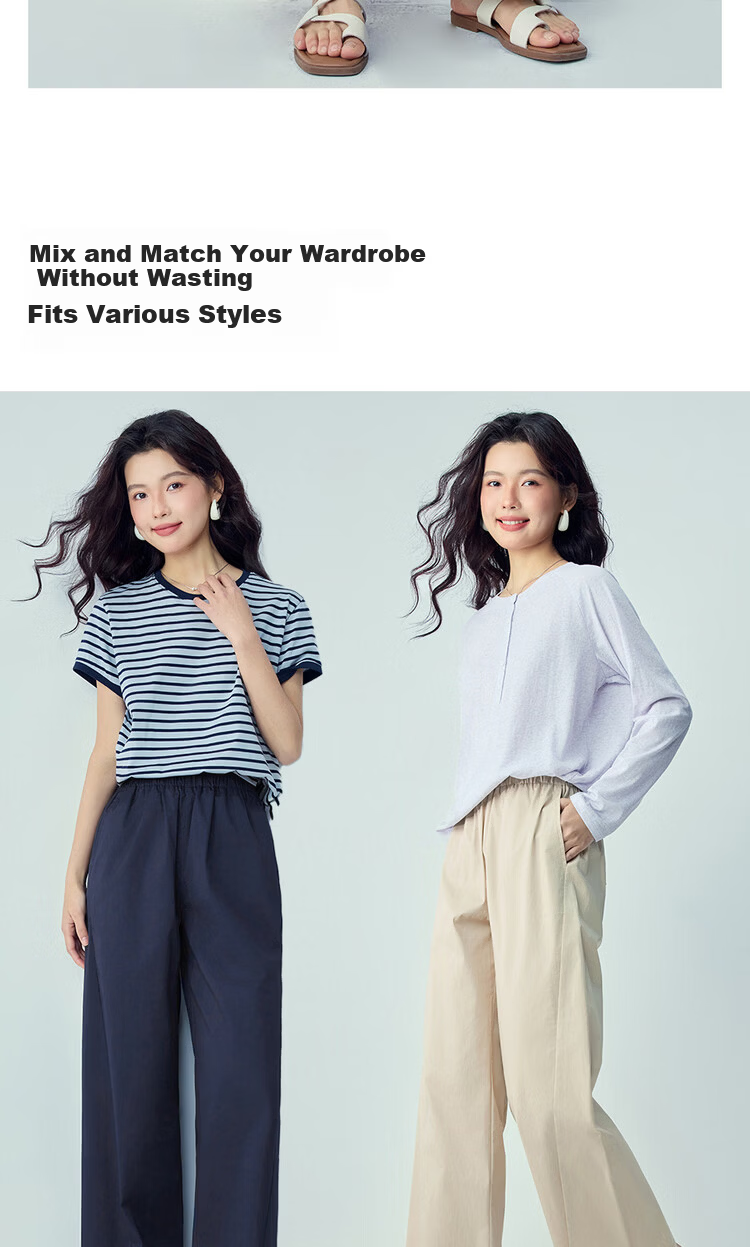 Giordano Women's Loose Fit Pants 2026 Summer New Elastic Cotton Stretch Waist Casual Trousers 05416305 8