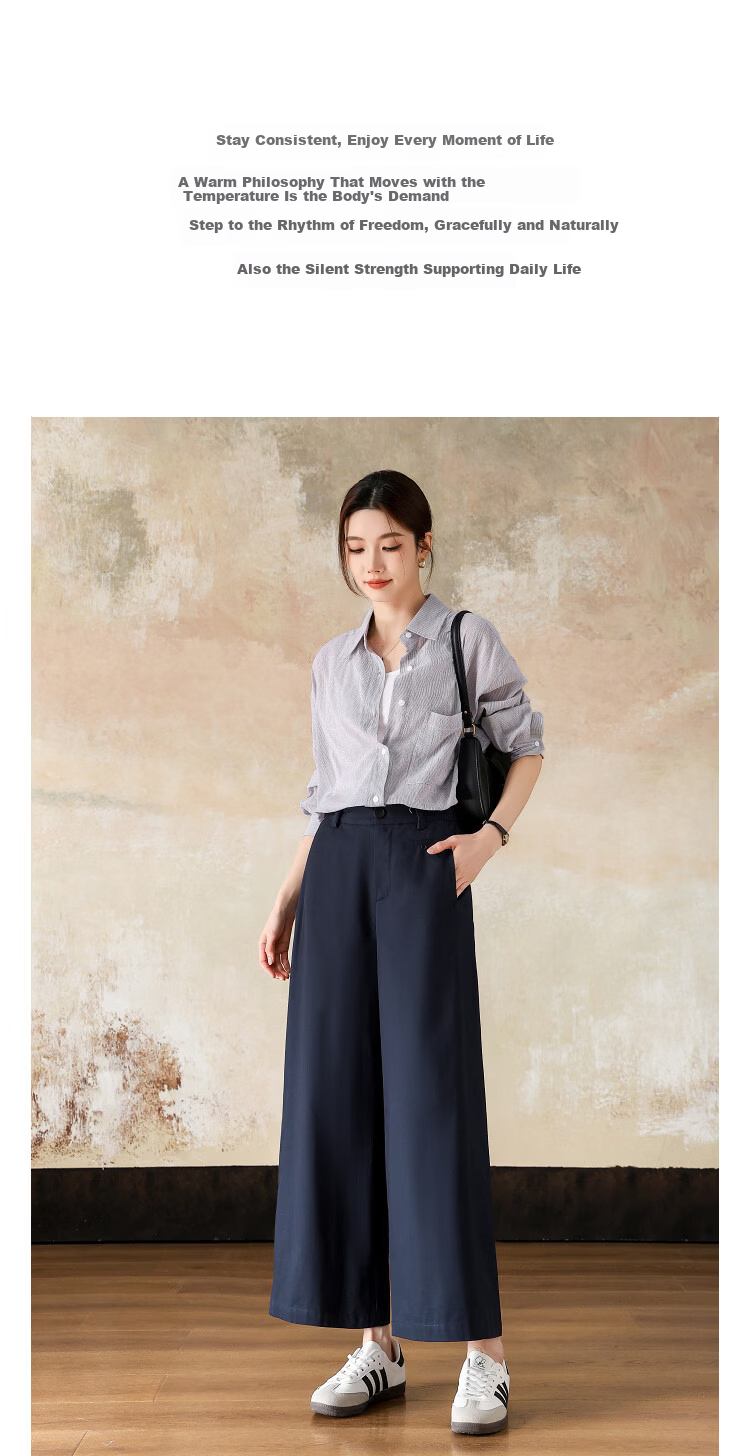 Demana [Brushed 100% Cotton] Spring Intellectual Semi-Elastic Waist Loose Fit Cropped Pants Petite Women's Casual Trousers 2