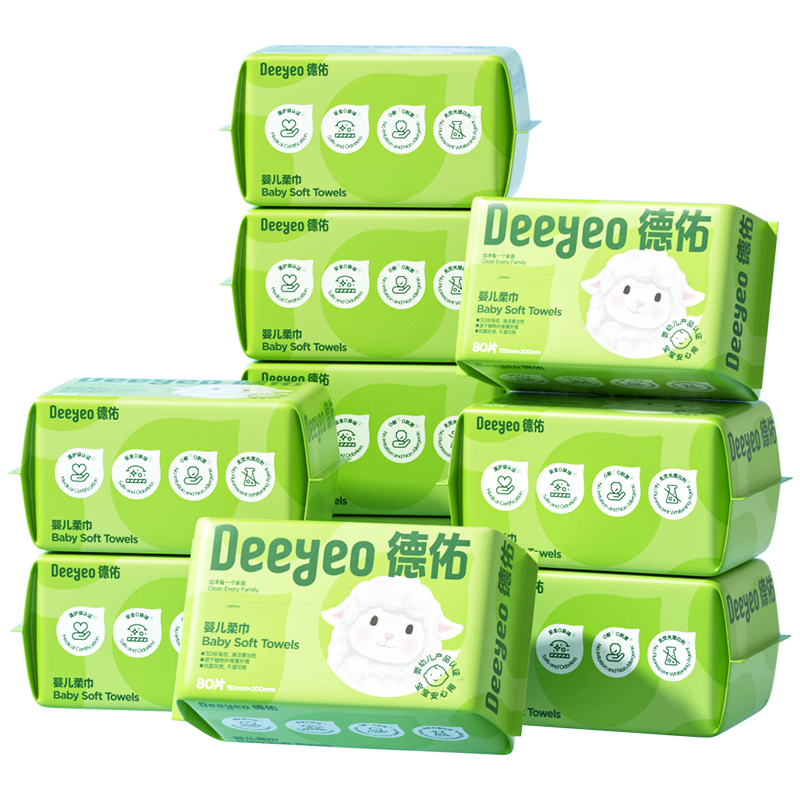 Deyou Soft Cotton Wipes for Babies, 80 Sheets * 10 Packs, Disposable Face Wipes, Thickened, for Both Dry And Wet Use, Gentle Facial Tissues
