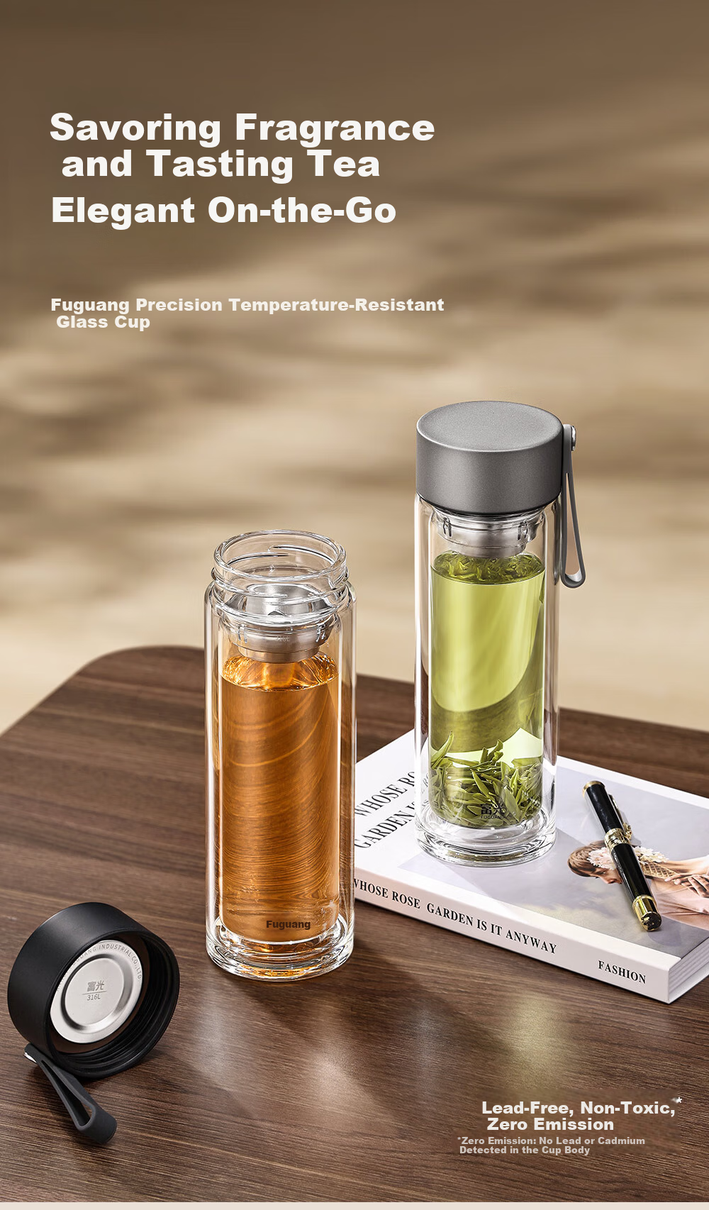 Fuguang Borosilicate Glass Tea Cup with Tea Infuser, Large Capacity Water Cup for Men and Women 1