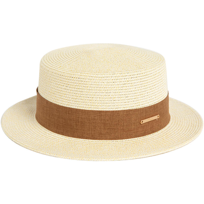 FANCET Flat-Top Straw Hat for Women, Summer Lightweight Luxury Elegant Sun Hat, Beach Vacation Sandal Straw Hat, Japanese-Style Woven Straw Hat