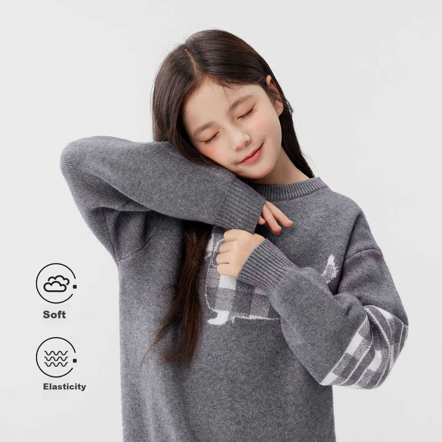 Zoxi Girls Sweater Autumn Winter Sausage Dog 2025 New Big Kids Warm Knitted Top Gray 110