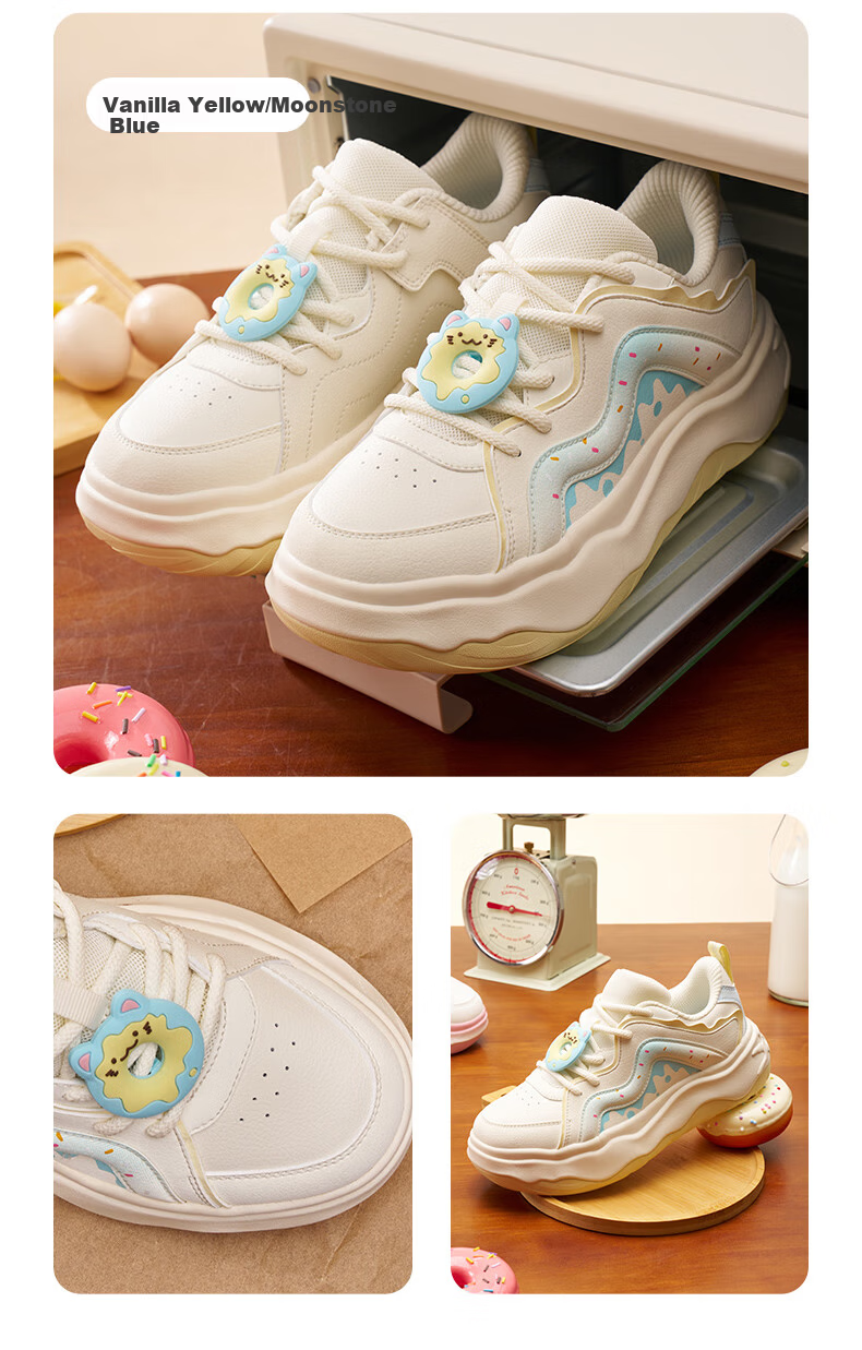 XTEP Kids Macaron Colorblock Sneakers Girls Donut Lace-up Sports Shoes Tea White/Lilac Brown Size 35 16