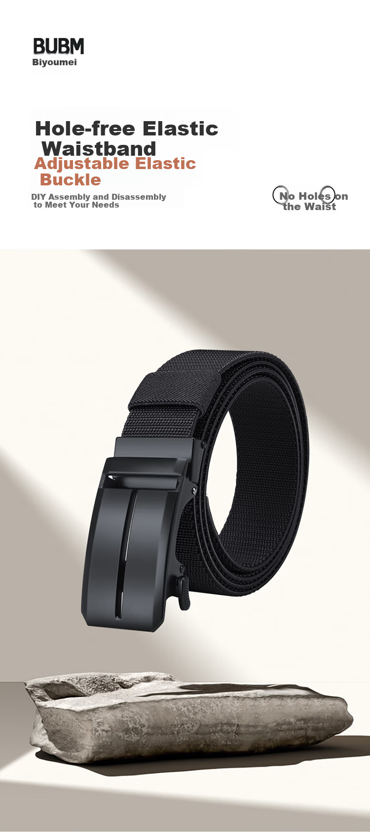 Biyoumei Men's Belt Hollow T-Shaped Buckle Automatic Elastic Belt Business Casual Birthday Gift Leather Belt 1