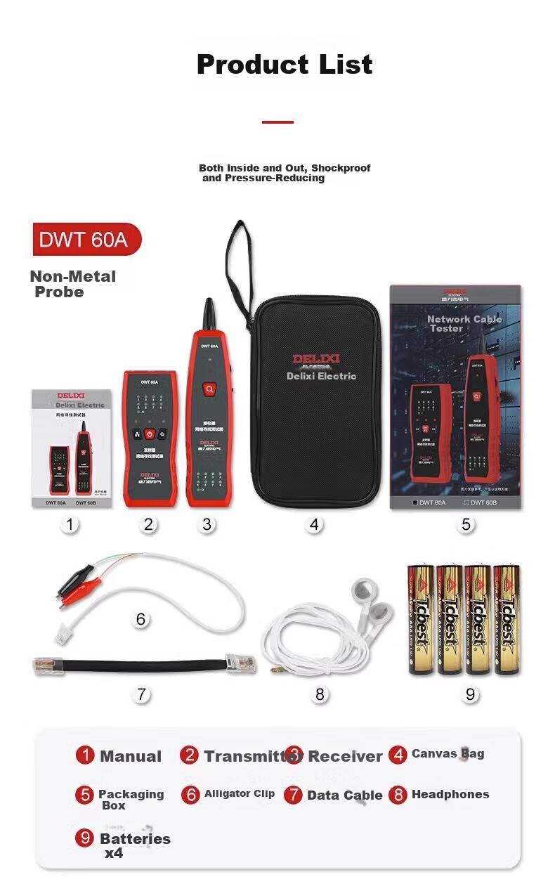 DELIXI ELECTRIC Network Cable Tester Multifunctional Network Telephone Line Tracker Live Wire Locator 18