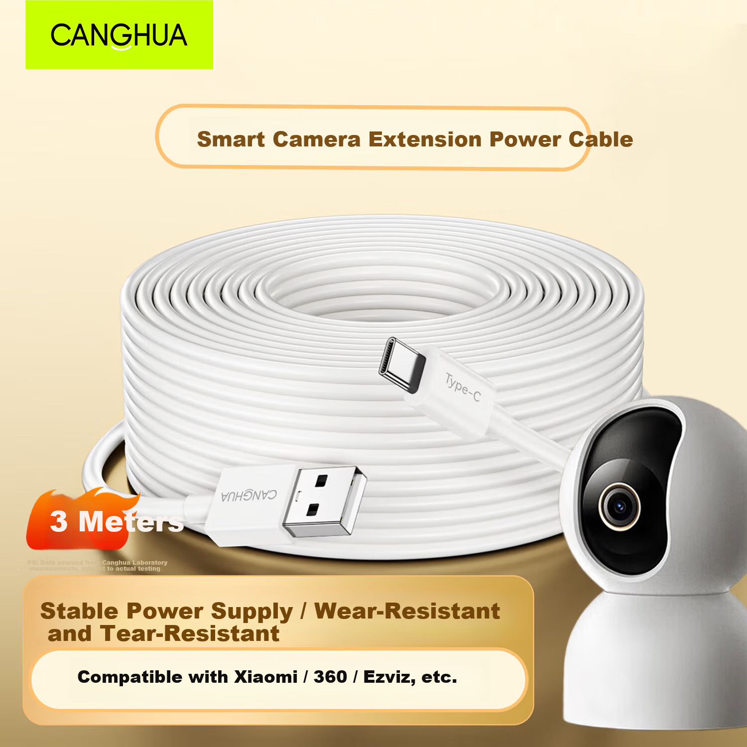 CangHua Compatible with Xiaomi 2 Gimbal Edition/C500/C700/3/3 Pro/Standard 2K/Outdoor Camera Huawei Surveillance Extension Power Cable Type-C Charging Cable 3m