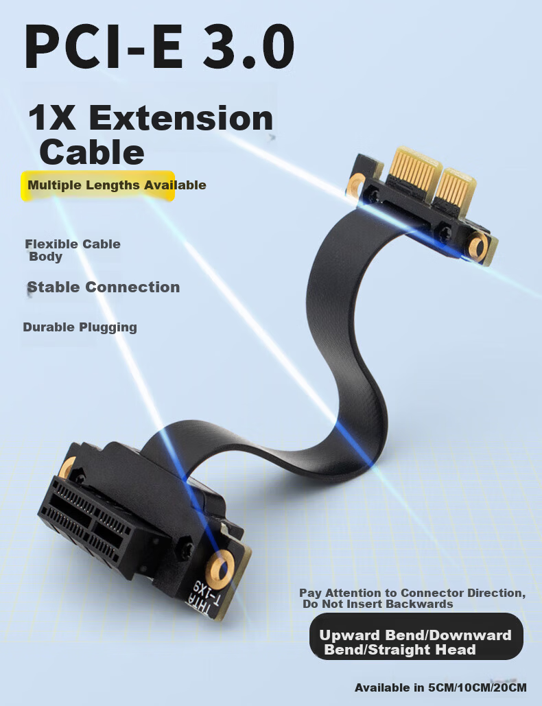 Liantuo PCI-E Extension Cable PCIe X1 3.0 Network Card Sound Card Graphics Card Vertical Mount DMA Expansion Card Adapter Cable Anti-Interference 5cm 90-Degree to 90-Degree 1