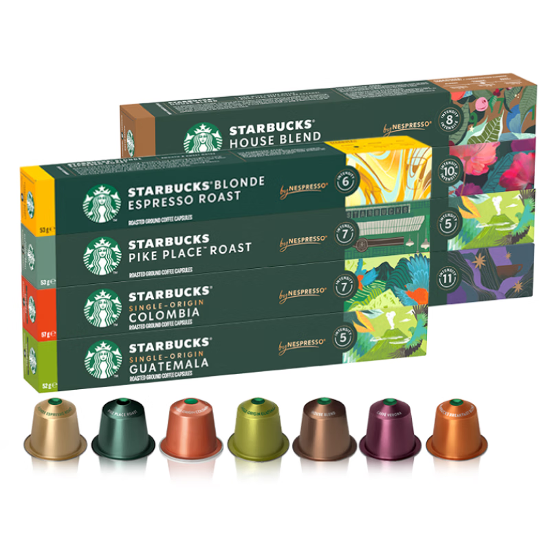 星巴克（Starbucks）胶囊咖啡多口味混享黑咖啡精选8盒80颗共441g适配Nespresso胶囊机