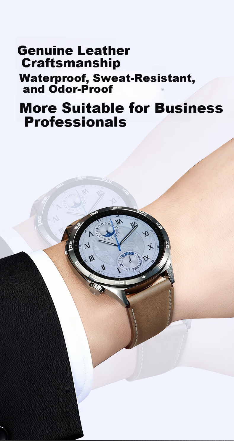 IM-CHEN Napa Calf Leather Watch Strap for Huawei GT6/Watch5/GT5/4/3/2/Pro/Oppo Watch4 Pro 22MM Brown 6