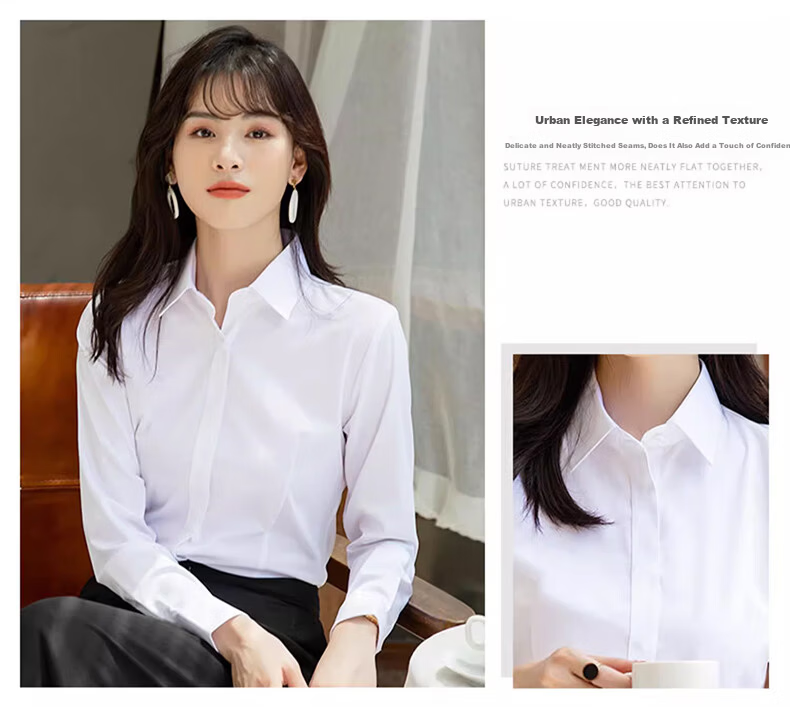 TUCANO Women's Long Sleeve Shirt Spring Autumn Solid Color Wrinkle-Resistant Non-Iron Business Casual Formal Top Light Blue S 8