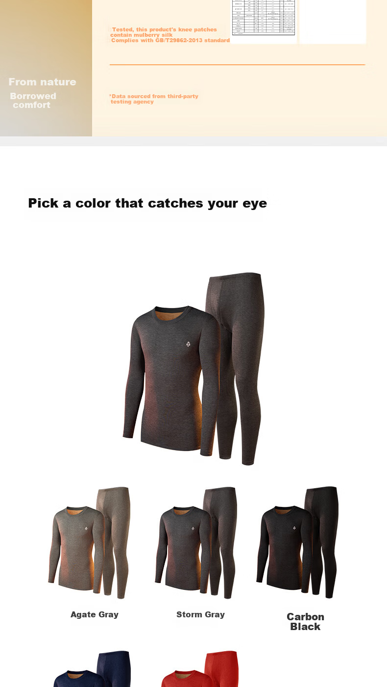 YOUKESHU Men's Thermal Underwear Set, Thickened Double-Layer Cashmere Silk Seamless Breathable Autumn Shirt and Pants 15