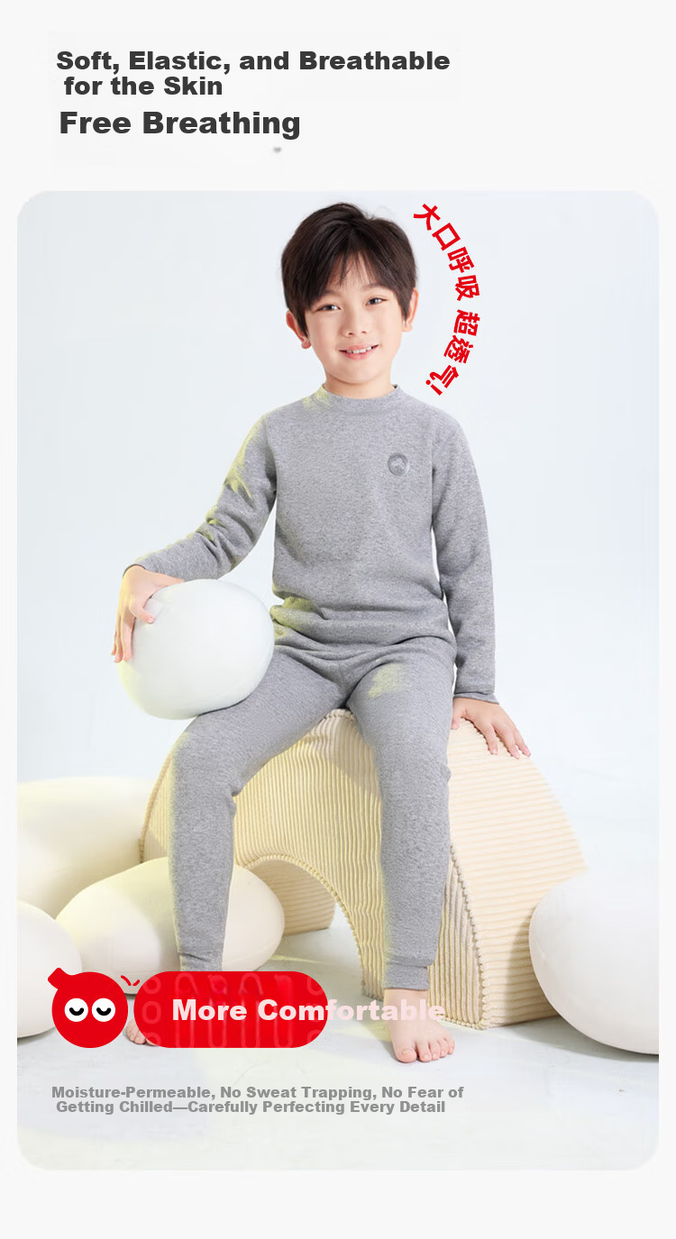 Hodo Kids Thermal Underwear Unisex Fleece Lined Thickened Autumn Shirt and Pants School Uniform Essential Purple Size 110 4