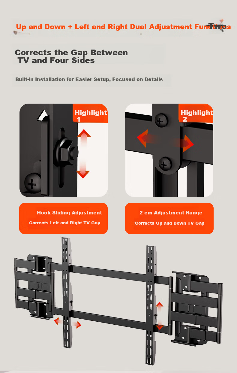 KALOCNX75 Ultra-Thin Embedded Dual-Arm Telescopic TV Wall Mount Bracket for 50-75 Inch Hisense Xiaomi Skyworth TCL TVs 8