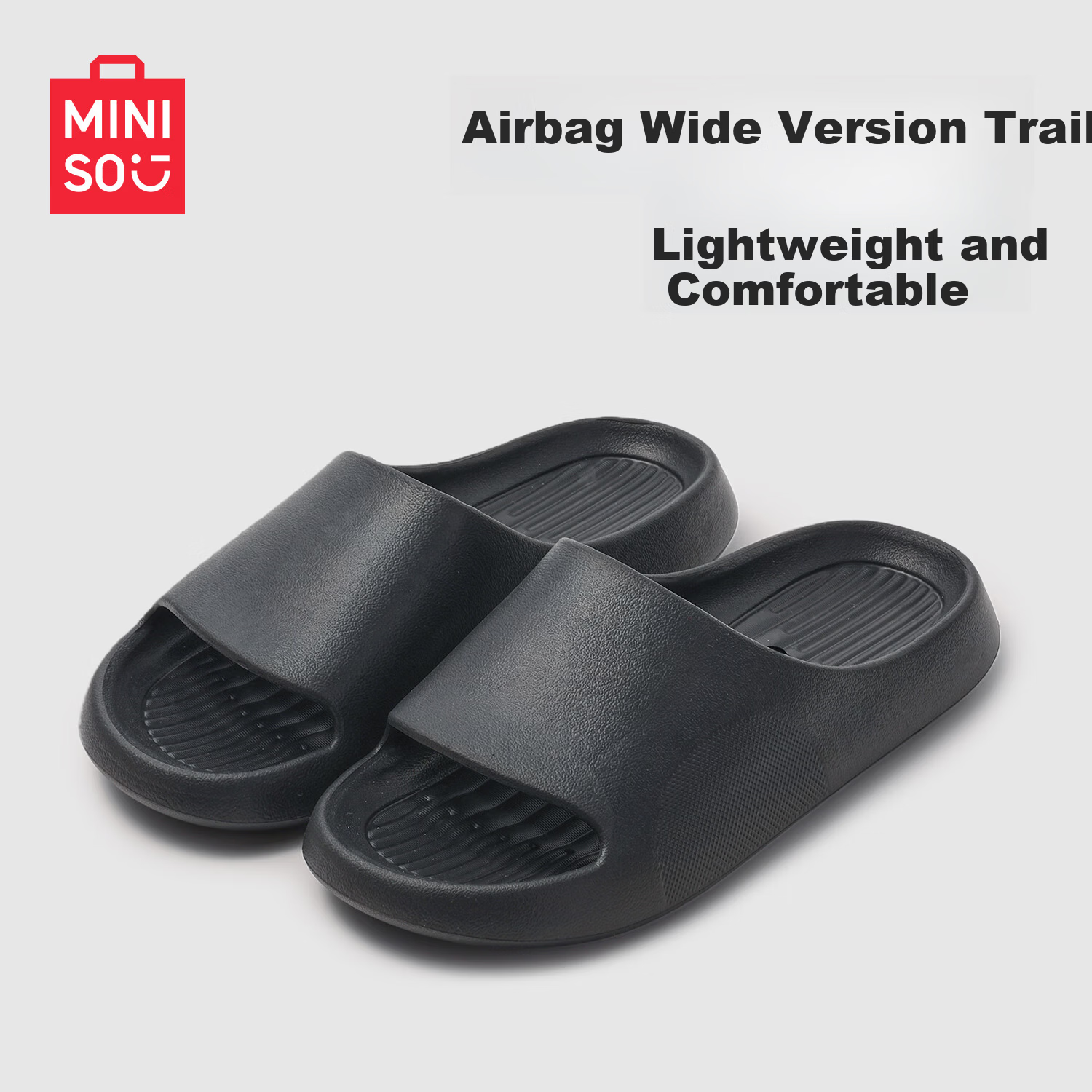 MINISO Men's Home Slippers Soft Cushioned Summer Bathroom Non-Slip Odor-Resistant Lightweight Slippers Women Classic Black Size 38-39