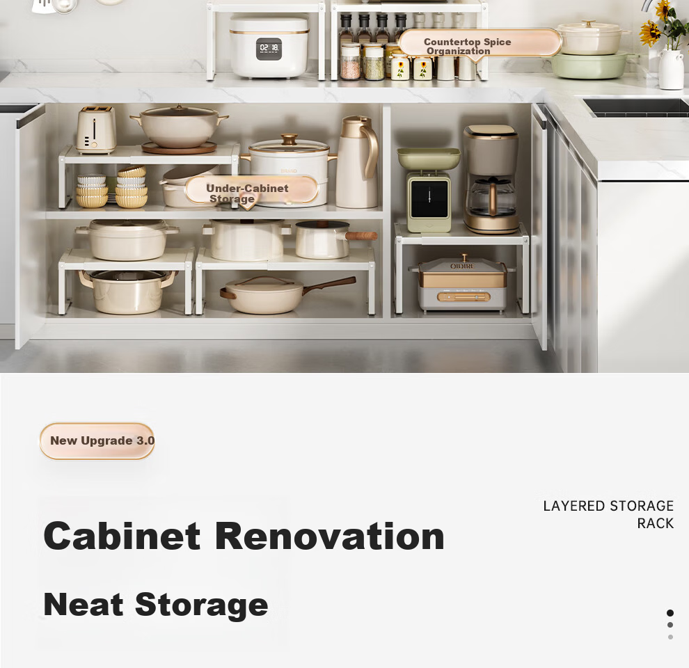 Jiabaili Adjustable Kitchen Storage Rack Countertop Cabinet Shelf Layered Rack Spice Organizer Pot Rack Desktop Small Shelf 6